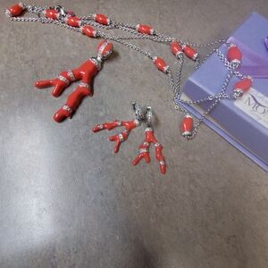 Coral and Silver Necklace And Earrings Set By Lauren G Adams